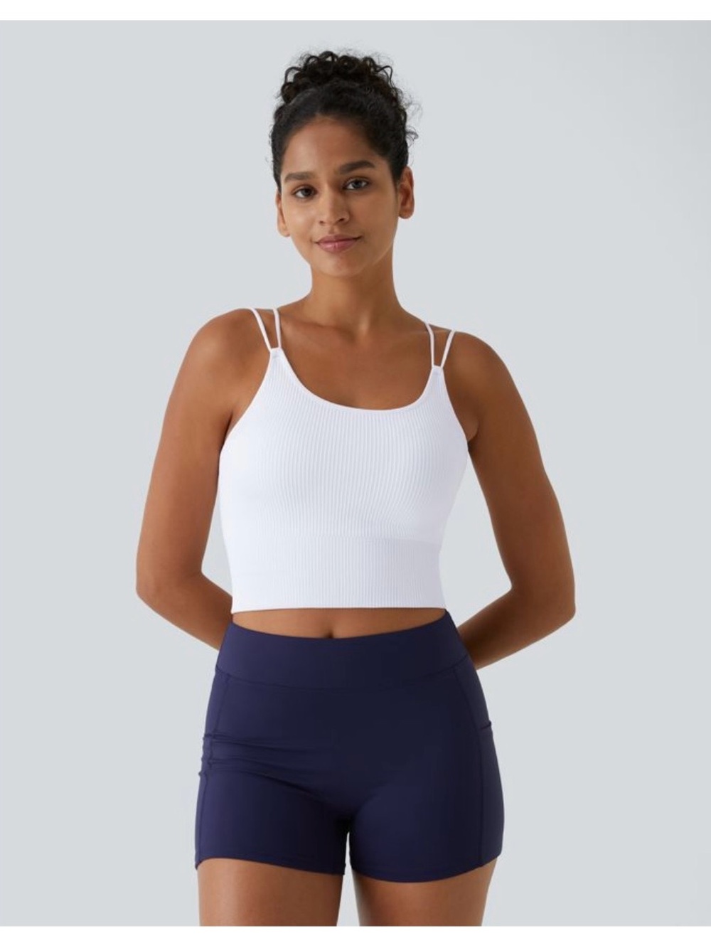 HALARA White Ribbed Double-Strap Running Cami Top